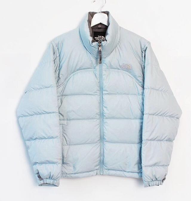 Light blue north store face puffer